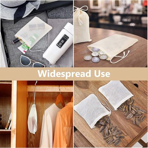 50 Pieces Cotton Drawstring Tea Filter Bags, Reusable Muslin Bag Gift Bag Jewelry Pouch for Wedding Party Home Supplies, Natural Unbleached Coffee/Tea/Herbs/Soup Bags (3 by 4 Inches) in Kuwait