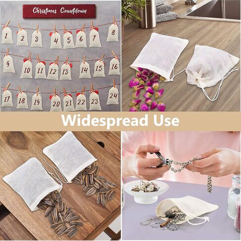 50 Pieces Cotton Drawstring Tea Filter Bags, Reusable Muslin Bag Gift Bag Jewelry Pouch for Wedding Party Home Supplies, Natural Unbleached Coffee/Tea/Herbs/Soup Bags (3 by 4 Inches) in Kuwait