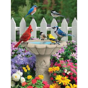 Bits and Pieces – 300 Piece Jigsaw Puzzle for Adults – Summer Garden Friends - Bird Bath Flower Fence Yard Outdoor Animal Jigsaw Puzzle by Artist Alan Giana, Completed Puzzle Size: 18" x 24"
