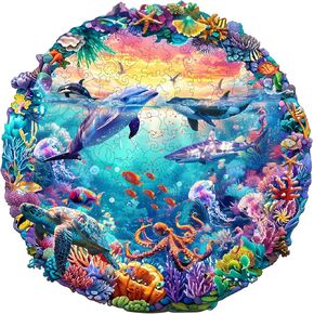 Wooden Puzzles for Adults(200 Pieces) Marine Animal Puzzle-Irregular Wood Puzzles Adult-Unique Shape Wooden Puzzle, Christmas Puzzle Gifts for Seniors Women DIY Puzzle Lovers