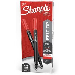 Sharpie 1742665 Point Point Stick قلم دائم مقاوم للماء ، حبر أحمر ، غرامة ، عشرات in Kuwait