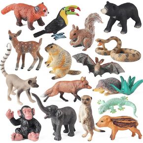 Gemini&Genius 16PCS Woodland Animal Baby Toys, Soild Plastic Forest Animals Educational Toy Figures, Cake Toppers Cupcake Toppers and Gifts for Kids