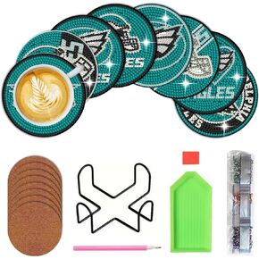 8 Pcs Diamond Art Painting Coasters Kits with Holder,DIY Football Diamond Art Coasters for Adults Beginners Craft Supplies 3