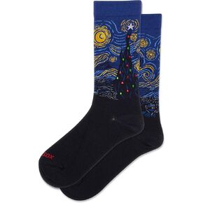 HOTSOX Women's Santa Mona Lisa Crew Sock 1 Pair Pack, Black, Women's Shoe Size 4-10