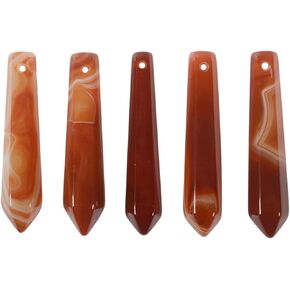 50mm Natural Red Jasper Black Obsidian Pink Quartz Aventurine Hexagonal Wand Jewelry Making Crystal Pointed Chakra Reiki Healing Beads 2mm Hole Drilled(Pack of 5)