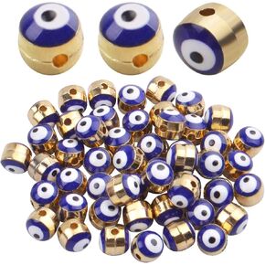 50pcs Blue Evil Eye Beads Gold Alloy Spacer Beads for DIY Crafts Jewelry