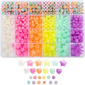 1020Pcs Candy Color Acrylic Alphabet Letter Beads Round Number Heart Star Beads Colorful Plastic Pastel Kandi Loose Beads Bulk for Bracelets Jewelry Making DIY Necklace Kit
