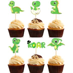24 PCS Dinosaur Cupcake Toppers Glitter Green Baby Cute Dinosaur Cupcake Picks Decorations for Dino Theme Baby Shower Kids Birthday Party Dinosaur Theme Party Boy Girl Gift Cute