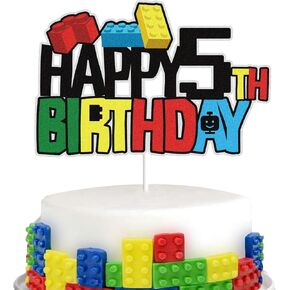 Building Blocks Happy 6th Birthday Cake Topper Colorful Glitter 6 Six Years Old Sixth Birthday Building Brick Theme Birthday Party Supplies for Boys Girls Kids (6)
