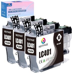 LC401BK LC401 Black Ink Cartridges Replacement for Brother LC401 LC401XL for Brother Printer MFC-J1010DW MFC-J1012DW MFC-J1170DW, LC401BKS 3 Pack