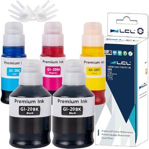 LCL GI-20 GI20 Ink Bottles Replacement for Canon 20 GI20 GI-20 Ink Refill Bottles Compatible with Canon PIXMA G5020 G6020 G7020 Printer (5-Pack,2Black Cyan Magenta Yellow)