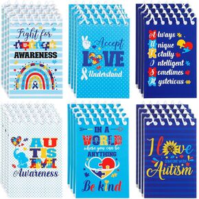 48 Pieces Autism Awareness Notepads Bulk Inspirational Motivational Memo Pads Small Top Spiral Autism Notebooks Mini Pocket Journal Accept Love Understand for Women Men, 6 Styles
