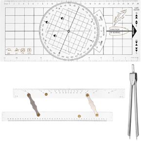 3 Pcs Basic Navigation Set, Including Marine Parallel Ruler, Nautical Protractor, and Navigation Fixed Point Divider, Marine Accessories with Clear Scales for Boat