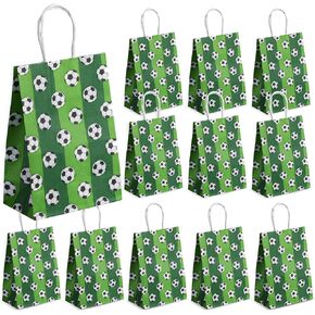 BOAN 12PCS FACCER Party Party Facs ، مع مقابض كرة قدم Goodie ، وأكياس الحفلات ذات طابع كرة القدم ، وأكياس حلوى كرة القدم ، وحفلات عيد الميلاد لصالح حقائب الهدايا （أخضر داكن）