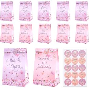 JIYIN 12 Pcs Butterfly Party Favor Bags with Stickers, Colored Paper Butterfly Goodie Bags Butterfly Birthday Gift Bags for Treat Candy Valentine's Day Easter Party Supply