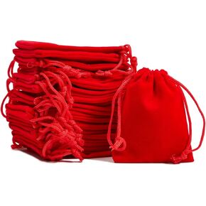 Juvale Velvet Jewelry Pouch Drawstring Bags for Gifts (2.7 x 3.5 In, Red, 50 Pack)