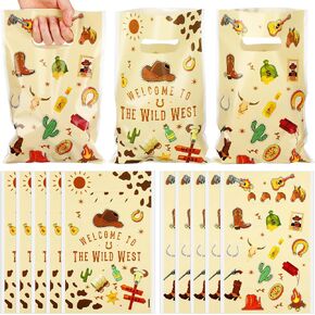 100 PCS Cowboy Gift Facs with Handle Clastic Goodie Bags 9.84''x6.5 ''