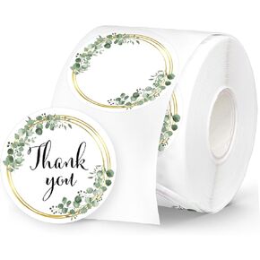 Eucalyptus Direct Thermal Labels Greenery Leaves Label Stickers Round Self-Adhesive Printer Decals for DIY Name Tag Logo Design, 500 Pcs