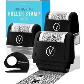 Identity Protection Roller Stamps Wide Kit, Secure Confidential ID Blackout Security, Anti Theft and Privacy Safety (Classy Black, 3 Pack + 1 Box Cutter)