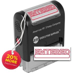 Entered Stamps self Inking, Red Ink -pad Inserted- Premium Grade Ink, Fast Drying, Handy Grip, 20% More, for Office & Personal use, Executive Supplies