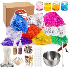 Jelly Candle Making Kit,9pcs Jelly Wax -7 Colors Soft Jelly Wax for Gel Wax Candle Making kit，Includes Wax Wicks Wick Stickers，Wooden Wick Holders and More，DIY Starter Candle Making Kit 2.8LB/45oz