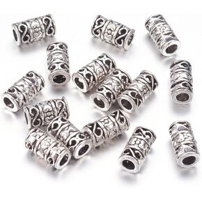 KISSITTY 50-Piece Tibetan Antique Silver Filigree Tube Beads 6mm in Dia. Column Spacer Long Loose Beads Jewelry spacers for Bracelets Rosary Beaded Necklace