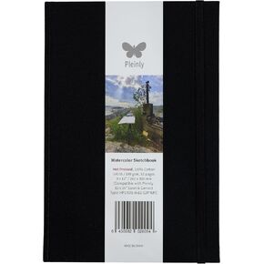 PLEINLY 100% Cotton Watercolor Sketchbook Large 8x12" 140LB / 300GSM Hot Press Mixed Media Journal 52 Pages Portrait Fits into Pleinly Wet Panel Carrier, Hard Canvas Cover, Thick Artist Paper, Box