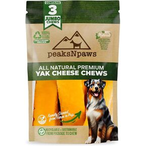 Himalayan Dog Chew, Yak Cheese Dog Treats, High Protein, Long Lasting Chews, Natural, Lactose Free Dog Treat for Aggressive Chewers Over 80 lbs, 3 Jumbo Treats, 100% Eco-Friendly Packaging