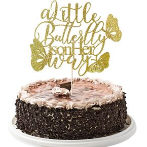 A Little Butterfly Is On Her Way Cake Topper,Pregnancy Announcement, Gender Reveal, Baby Shower, Newborn Welcome, Butterfly Themed Party Decorations, (The purple)