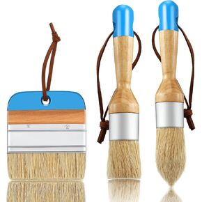 Boao 3 Pcs Chalk Paint Brushes Oval Paint Brush Chalk Paint Wax Brushes Bristle Paint Brushes for Furniture Stencils Home Decor, Including Flat Pointed and Round Chalk Paint Brushes(Blue)