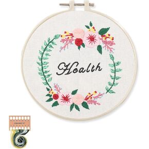 artcici Embroidery Kits Animal Sheep Cute Flower Patterns for Beginners Adults, Full Range Embroidery Starter Kits Cross Stitch Needlework Supplies (Wreath)