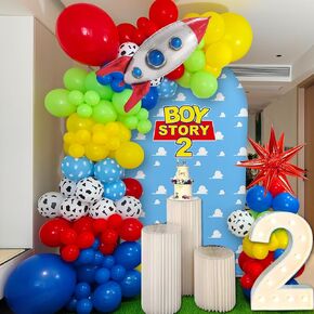 Toy Story Story Balloon Garland Arch Kit و Toy Game Cow and Cloud Pattern Red Blue Yellow Green Latex Balloons for Boys Birthn