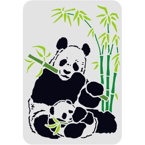 FINGERINSPIRE Panda and Bamboo Drawing Painting Stencils Templates 11.7x8.3 inch Plastic Panda Mom & Baby Stencils Reusable Decoration Stencil for Painting on Wood, Floor, Wall and Fabric
