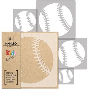NAKLEO Painting Stencils Set for Kids, 5 Pcs Templates 3.5" to 13.4" Baseball Ball Match, Plastic and Reusable Drawing Stencils, Children Room Decor, Craft DIY Wall Furniture