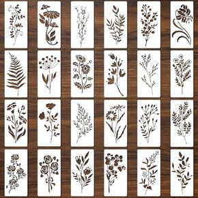 24pcs Wildflower Stencils for Painting, Flower Leaf Stencils Reusable Floral Drawing Templates Crafts Stencils for Canvas Wood Craft Wall Art Decoration