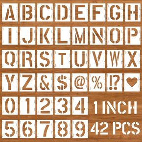 42 PCS Letter and Number Stencils, 2 Inch Reusable Alphabet Templates Interlocking Stencil Kit for Painting on Wood, Wall, Rock, Glass, Chalkboard, Signage, DIY Art Projects (2 Inch)