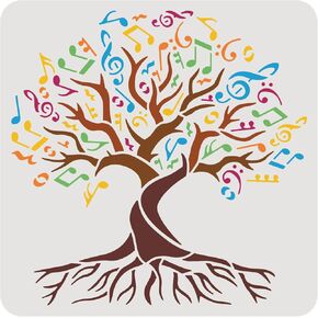BENECREAT Tree of Life Pattern Stencil, Music Symbol Leaves Tree Templates Drawing Painting Stencils for Painting on Scrapbook Card Wood Floor Wall Fabric, 12x12"