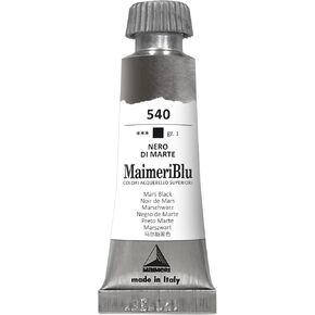 MaimeriBlu 12ml Single-Pigment Watercolor Paint - Mars Black PBk11 Professional Watercolor Paint - Lightfast and Transparent Watercolor Paint Tube for Artists
