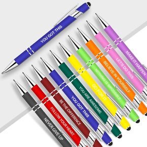 10 Pcs Inspirational Pens - Motivational Ballpoint Pens Bulk with quotes Stylus Tip Gifts for School Coworkers Office Supplies Black Ink