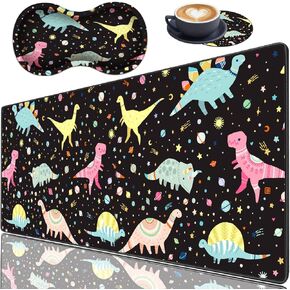 Extended Gaming Mouse Pad with Seam, Long XL Desktop Keyboard Pad, Suitable for Work/Game/Office/Home, Butterfly Wrist Rest Pad and Coaster, Color Cute Little Dinosaur