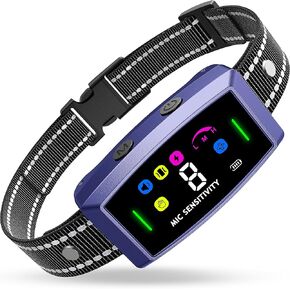 AI Auto Dog Bark Collar Sets for Large Small Medium Dogs| 2in1 No Shock/Safe Shock Barking Collar with 3 Adjustable Shock Mode |IP68 Waterproof Rechargeable Anti Bark Device (Purple)