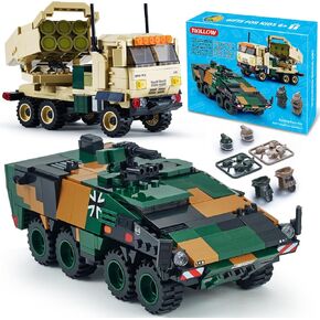 WW2 Military Vehicles Building Sets Compatible with Lego，Armored Vehicles Building Kit，Featuring 2 Military Construction Models Building Block，Army Base Toys for Boys, and Teens Age 8-14