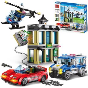 City Police Bank Building Sets, Compatible with Lego Police Bank, Includes Car, Bank, Helicopter, Police Chase Building Blocks Toy Set Gift for Kids 6 Plus Years Old（655 PCS）