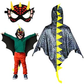 Dragon-Wings-Costume for Kids, Toddler Dinosaur-Costume, Childrens Dinosaur Dress-Up Cape and Dino Mask Gloves as Boys Girls Birthday Party Gift