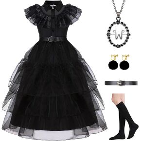 Black Costume Dress for Girls Halloween Costumes Cosplay Party Dress with Accessories 3-12Y