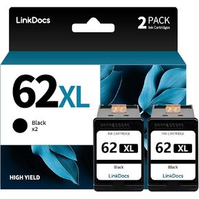 Remanufactured 62XL Black Ink Cartridges Replacement for HP 62 62XL Black Ink C2P05AN Used with HP Envy 7640 7645 5660 5540 OfficeJet 5740 8040 OfficeJet 200 250 Series Printer (2 Black)