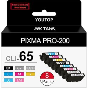 8 Pack CLI-65 CLI65 Ink Cartridge Replacement for Canon PIXMA PRO-200 PRO-200S Professional Photographic Inkjet Printer