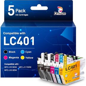 LC401 5 Packs LC401XL Ink Cartridges Compatible for Brother Printer LC401 LC401XL MFC-J1010DW Ink Cartridges Replacement for Brother MFC-J1010DW MFC-J1170DW MFC-J1012DW Printer