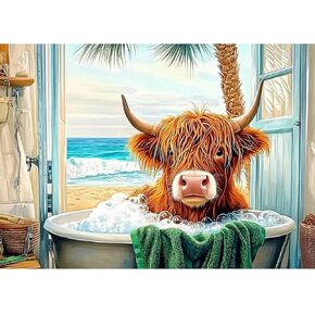 CEOVR Highland Cow Diamond Art Kits for Adults, Cow Bathing 5D DIY Full Drill Diamond Painting Dots Gem Art, Adult Crafts Kits Arts and Crafts, Wall Decor for Home Office 12x16inch