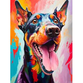 JXAVAXDE Colorful Animals Diamond Painting for Adults Doberman Pinscher Diamond Painting Kits for Adults, 5D Dog Gem Painting, DIY Gem Art for Home Wall Decor Gifts 12x16 inch